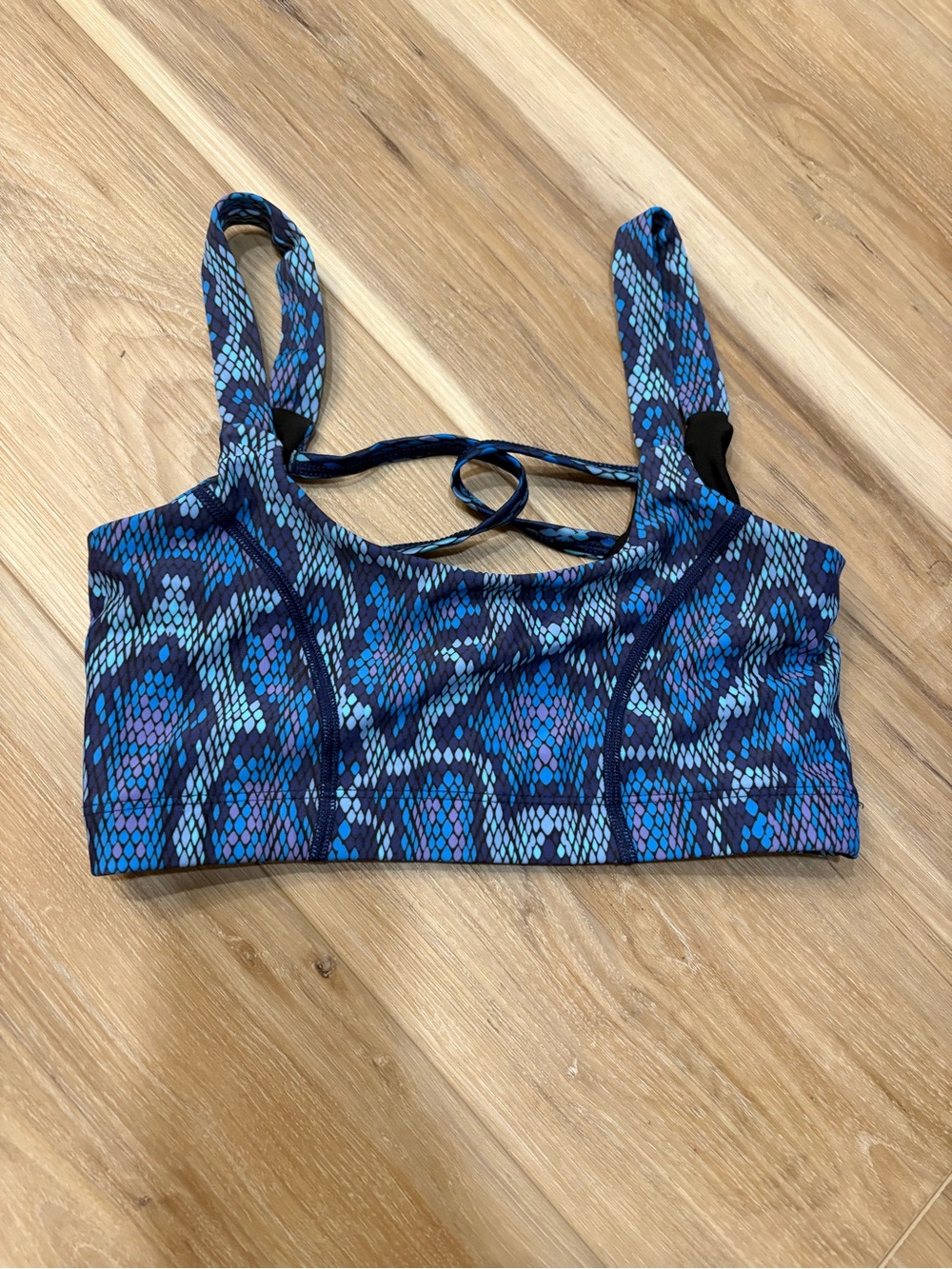 Blue Purple Snakeskin Patterned Sports Bra with Strappy Back